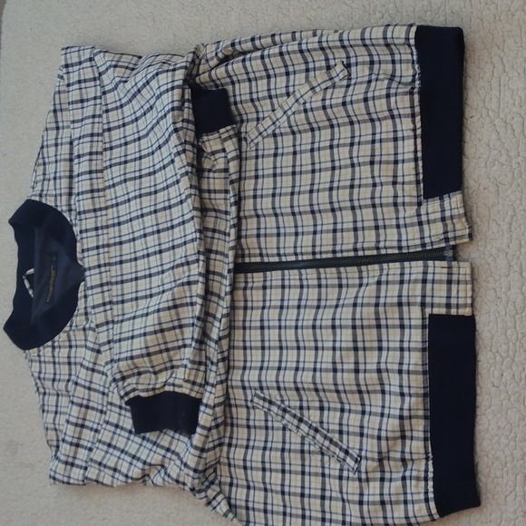 Brooks Brothers Cotton White/Navy/Gold Check Bomber Jacket (Large)